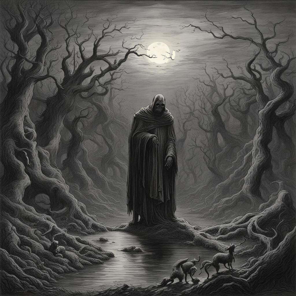 Gothic Horror Scene in Doré Style