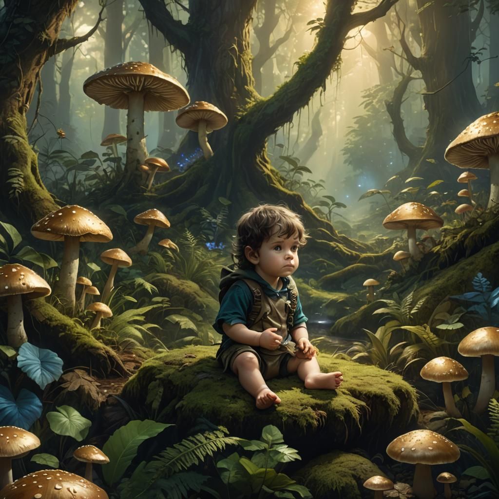 Mystical Forest Baby in Matte Painting Style