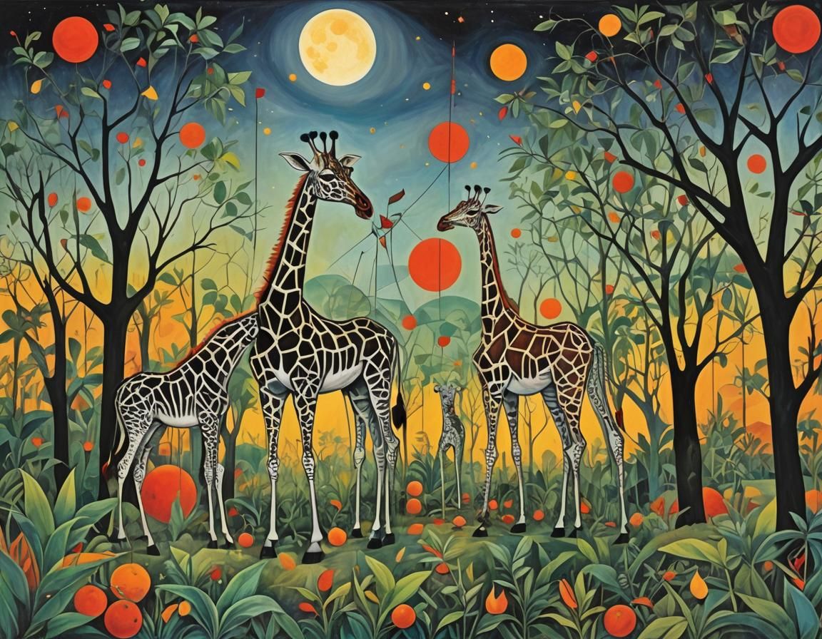Surreal Giraffes Graze in Geometric Savannah