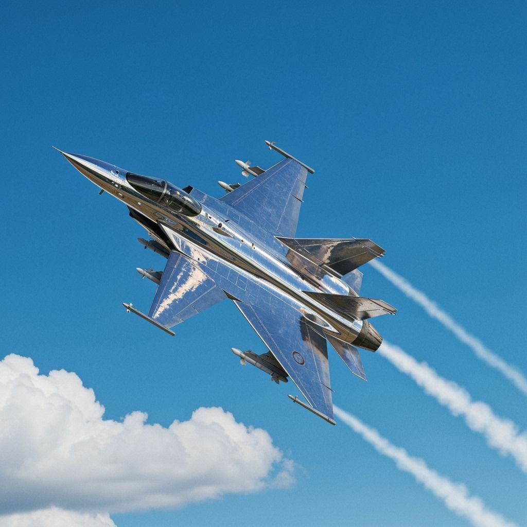Fighter Jet Soaring Through Blue Sky