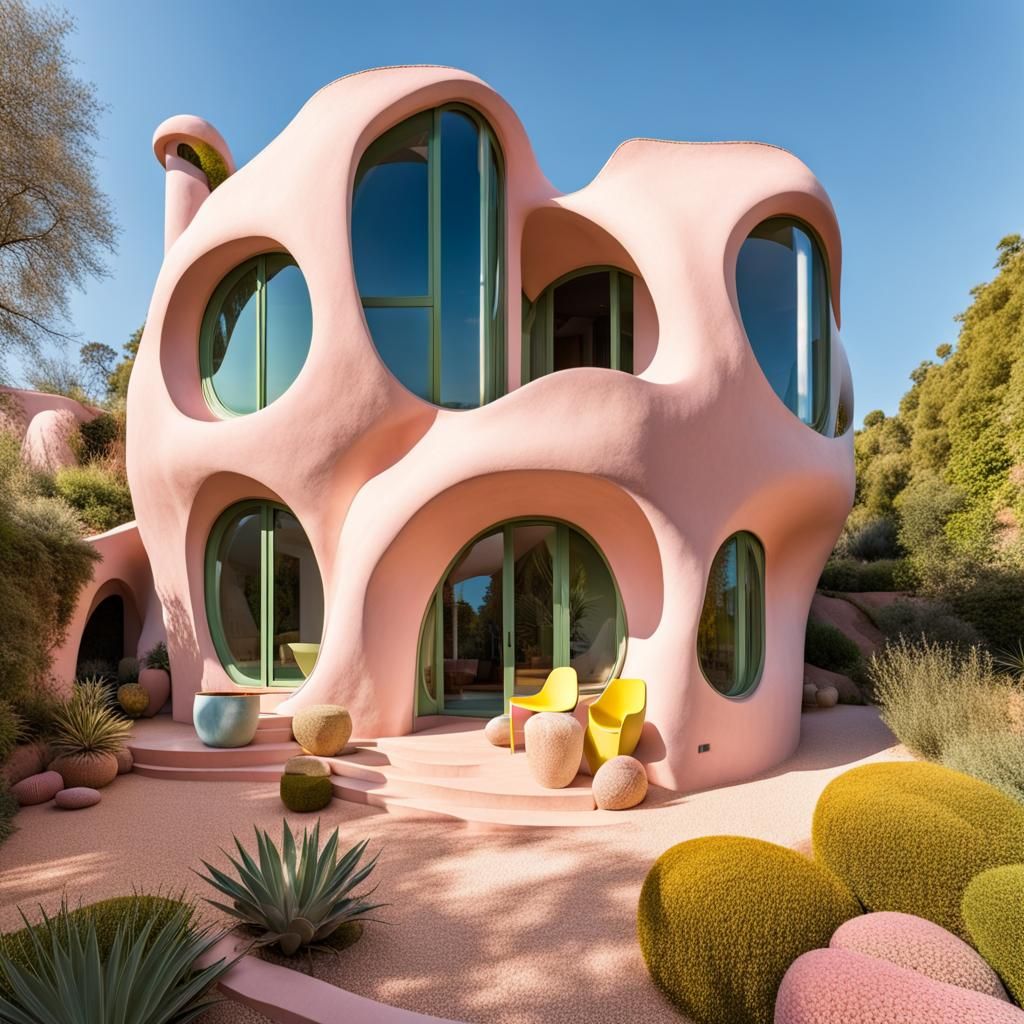 Gaudi-Style Home with Garden and Blue Sky