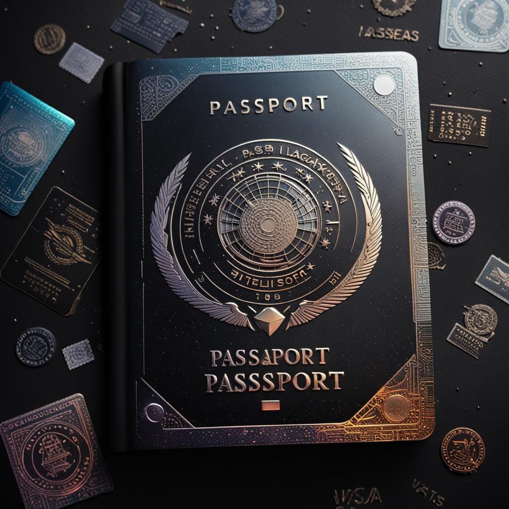 Sleek Futuristic Space Passport with Holographic Stamps