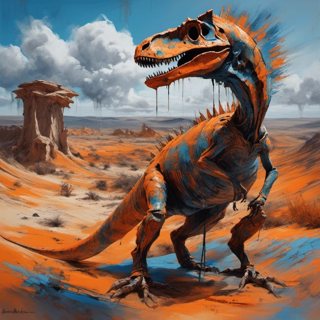 Allosaurus Marimba Concert in Desert Graffiti Art