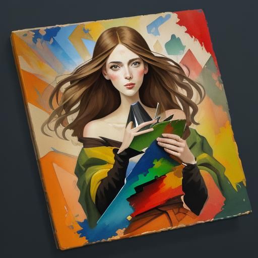 Cubist Portrait with Hazel Eyes in Gouache Style