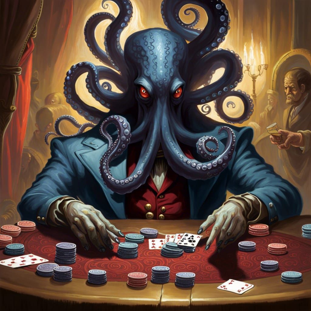 Sinister Octopus Plays Poker in Horror Style