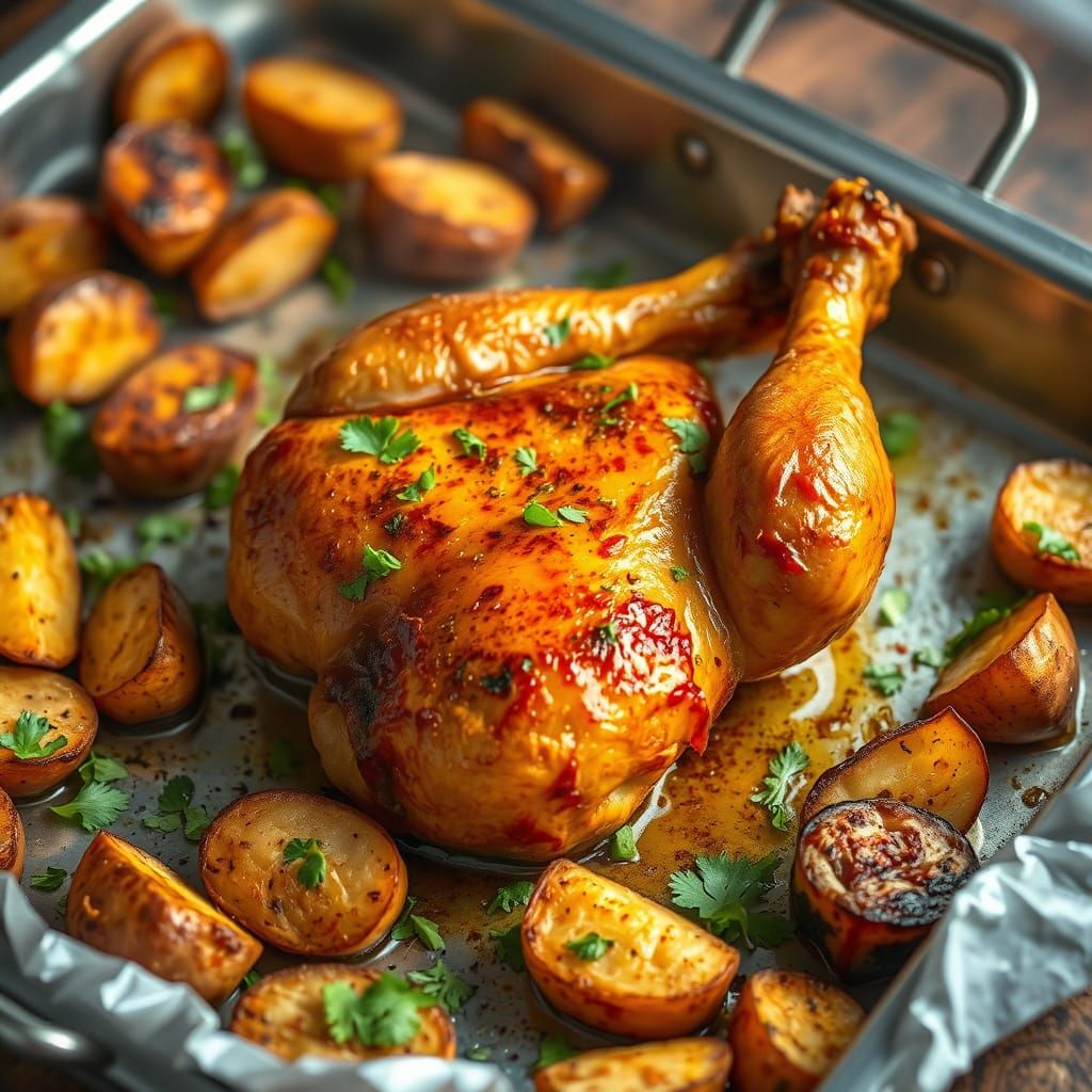 Zaatar Chicken with Roasted Potatoes, Photorealistic Style