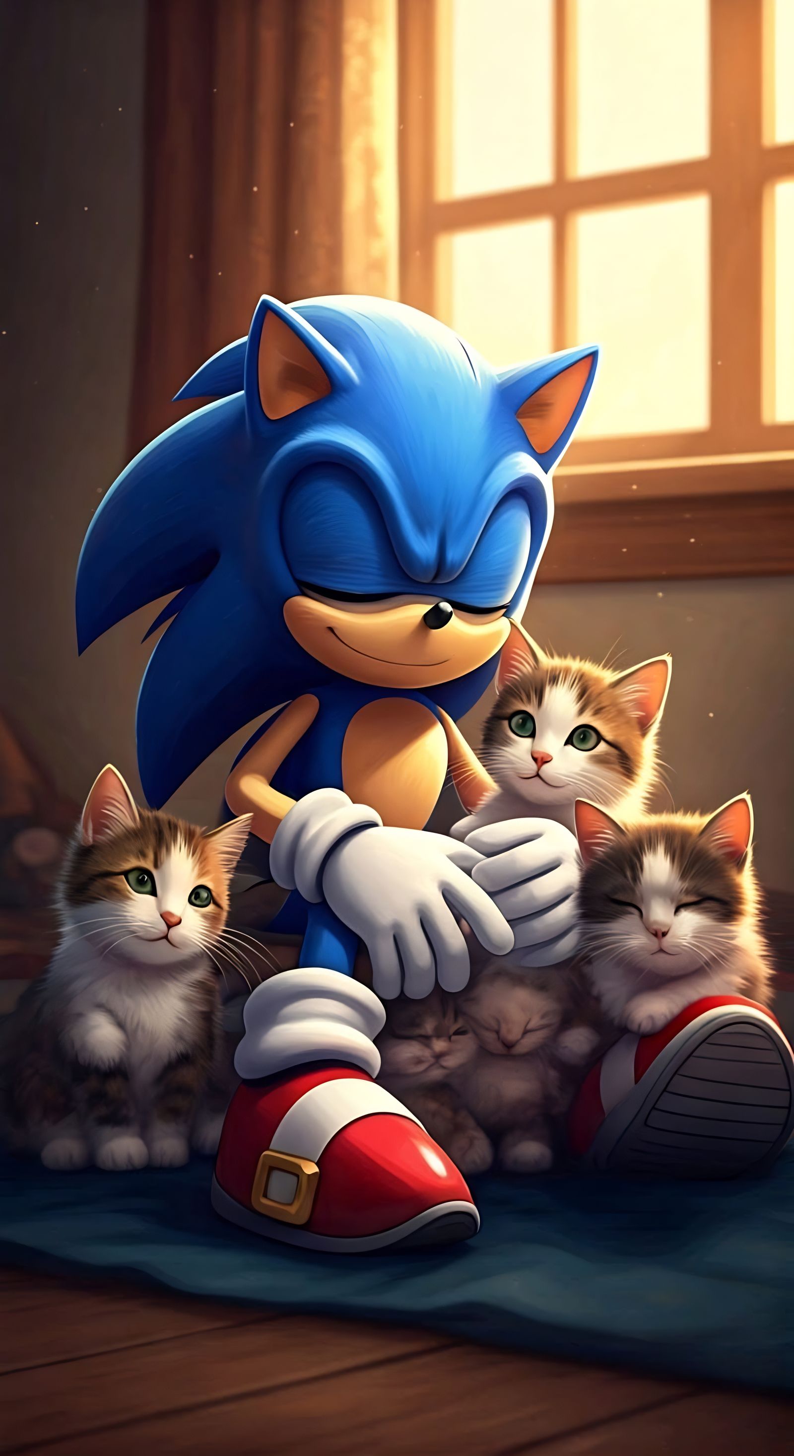 Sonic the Hedgehog Surrounded by Adorable Kittens in a Cozy ...