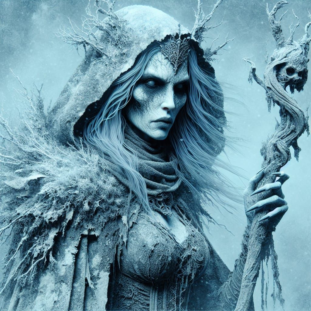 Sinister Winter Witch Fantasy Art in 8K Resolution