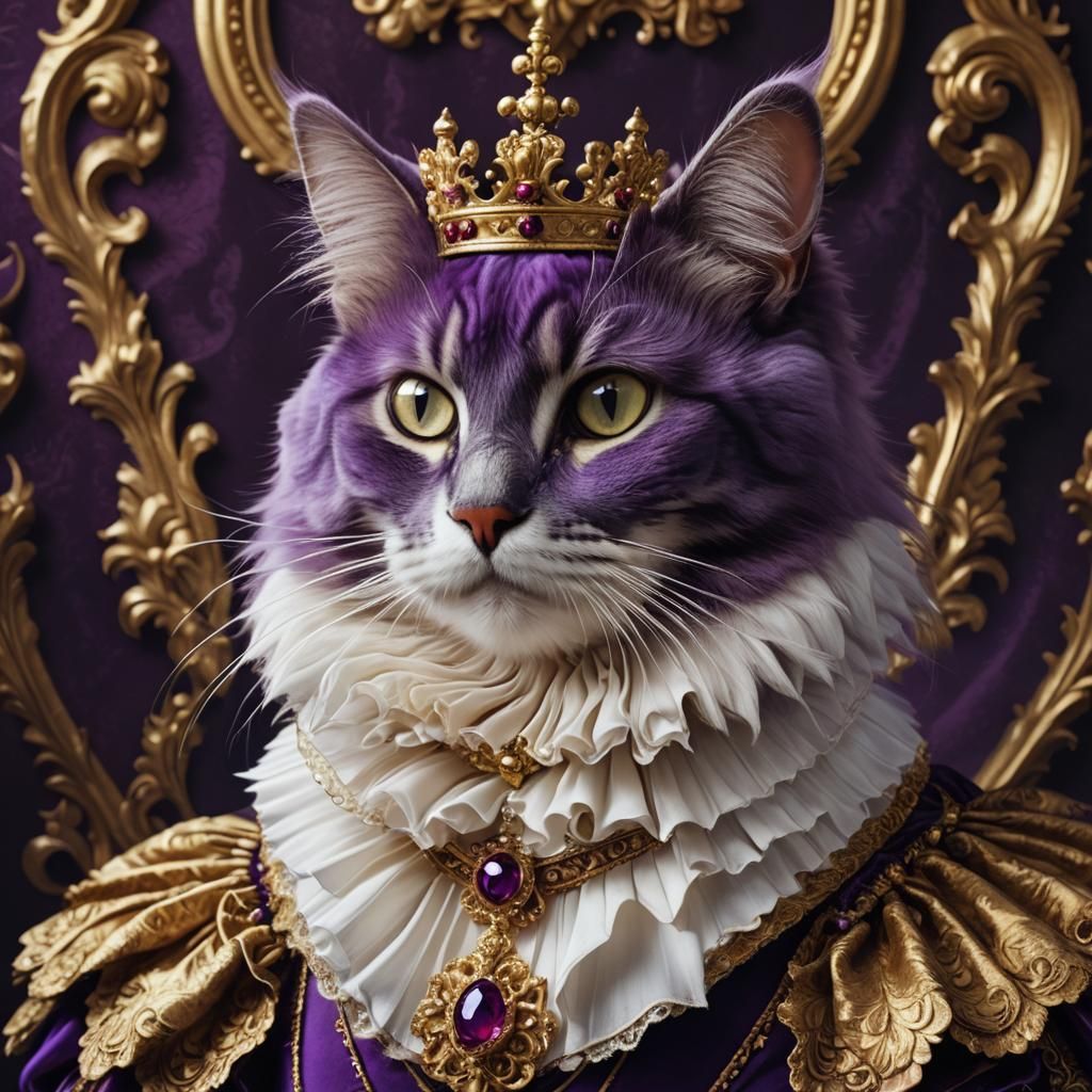 Regal Purple Feline Majesty in Baroque Splendor