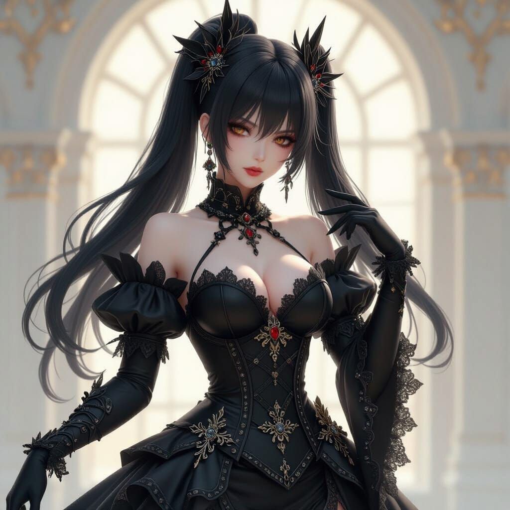 Anime-Inspired Goth Queen in 3D Detail