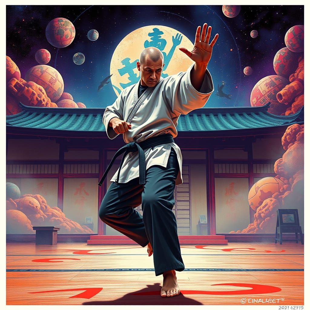 Karate Master in Futuristic Dojo, Digital Art