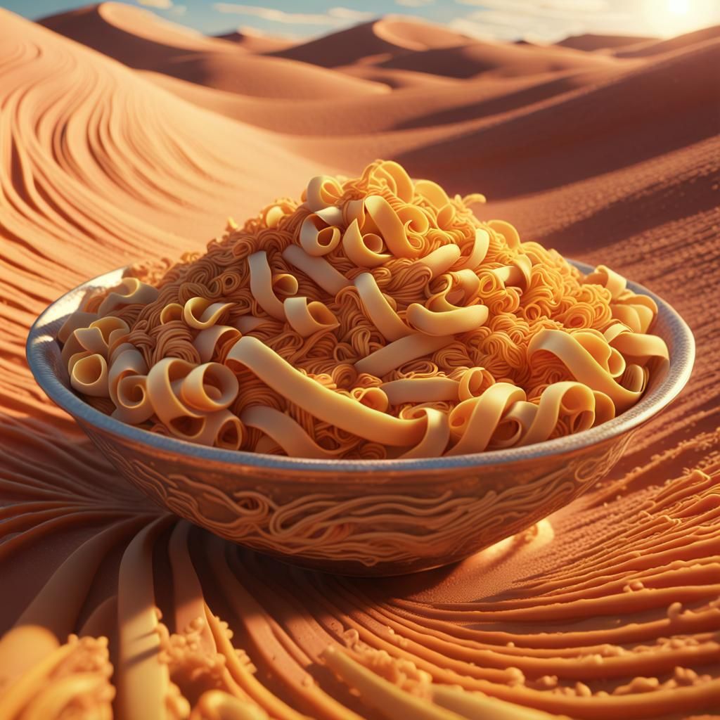 Giant Pasta Bowl in Desert Landscape