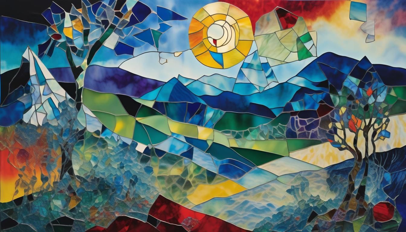 Surreal Fractured Face Over Dreamlike Landscape