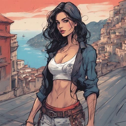 Striking Portrait of Italian Woman by the Sea