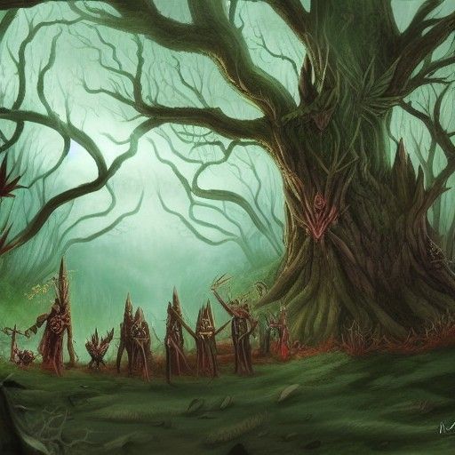 Tree Warriors Guarding Dark Forest: Fantasy Art