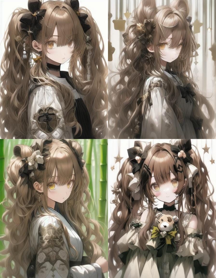 Anime Panda Girl in White Dress with Bamboo