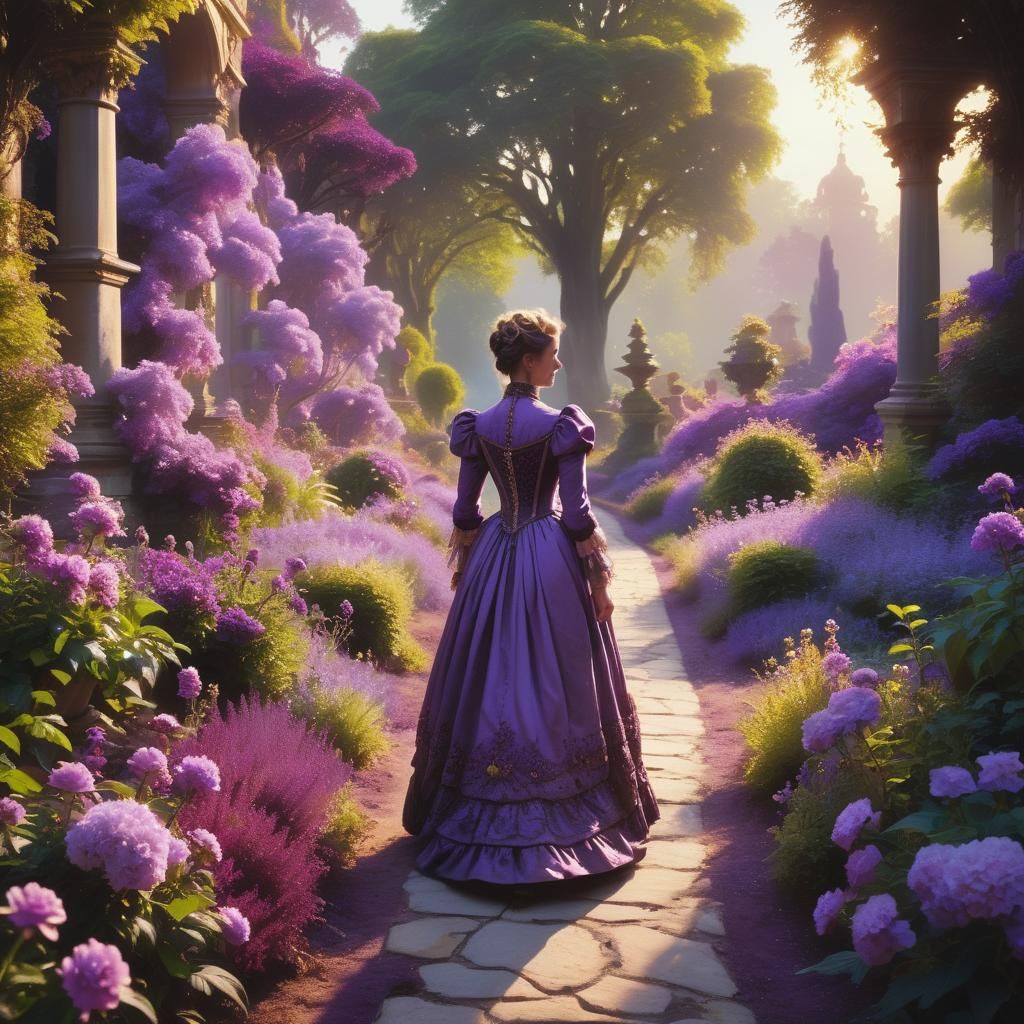 Woman in Purple Garden: Cinematic Digital Painting