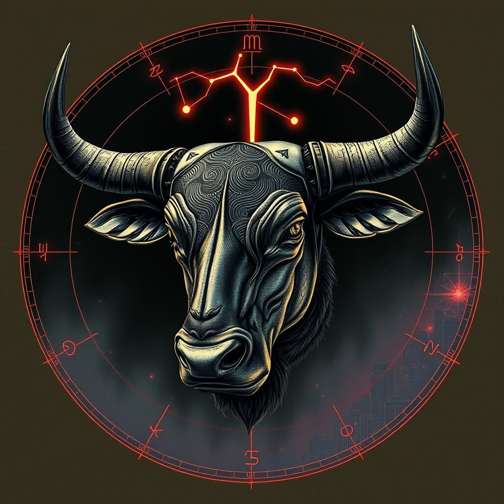 Cyberpunk Taurus Zodiac Sign with Neon Constellation