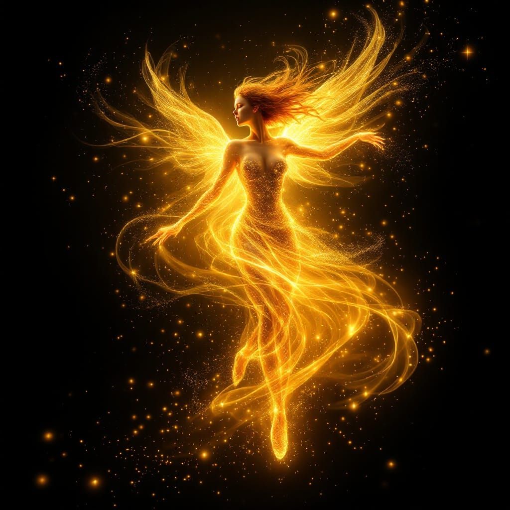 Golden Angel Dancing in Cosmic Whirlpool