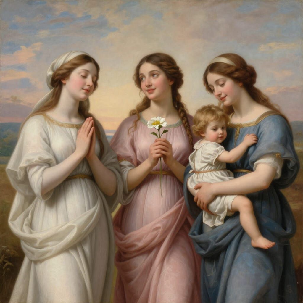 Faith Hope and Charity as Classical Oil Painting