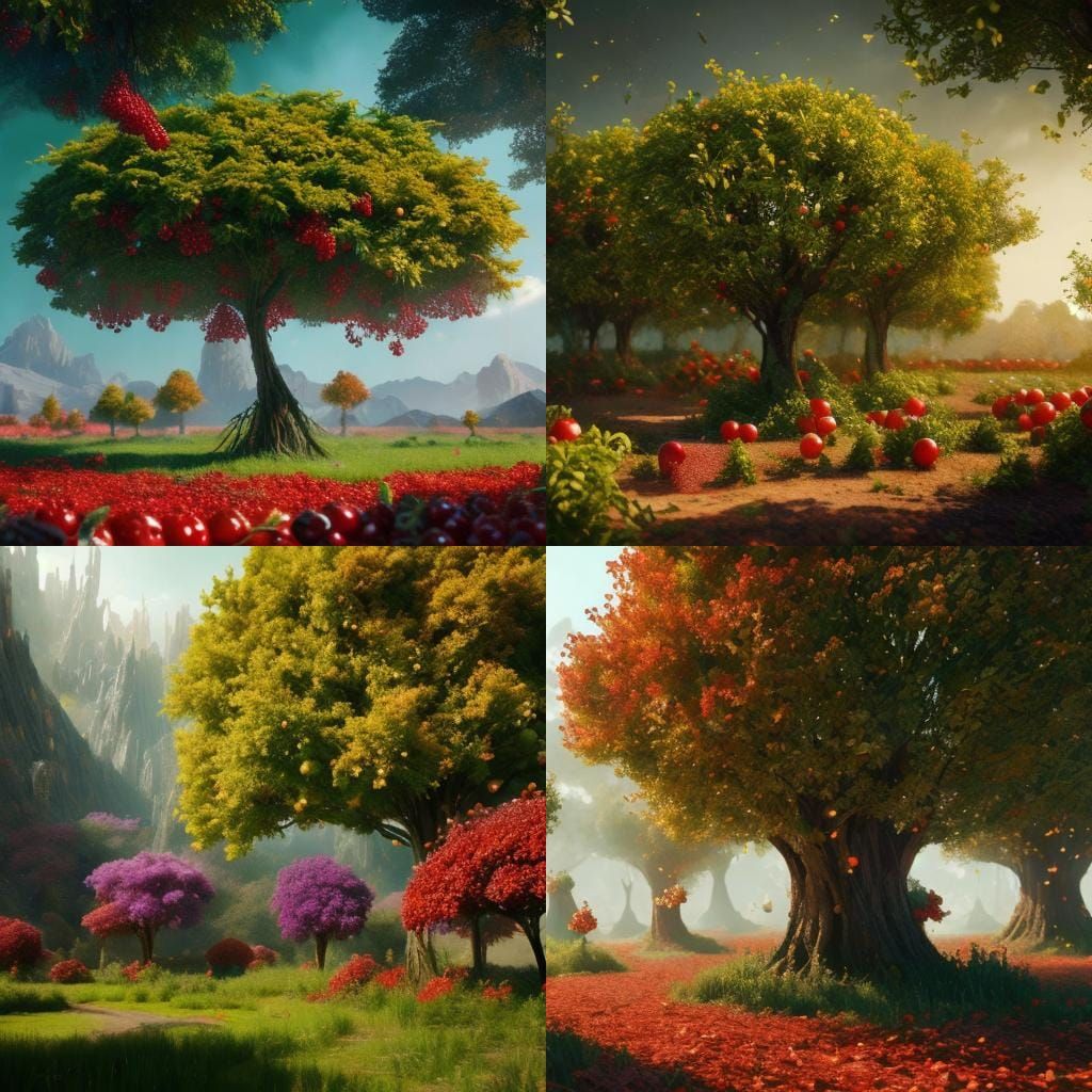 Realistic Fruit Trees in a Sci-Fi Landscape