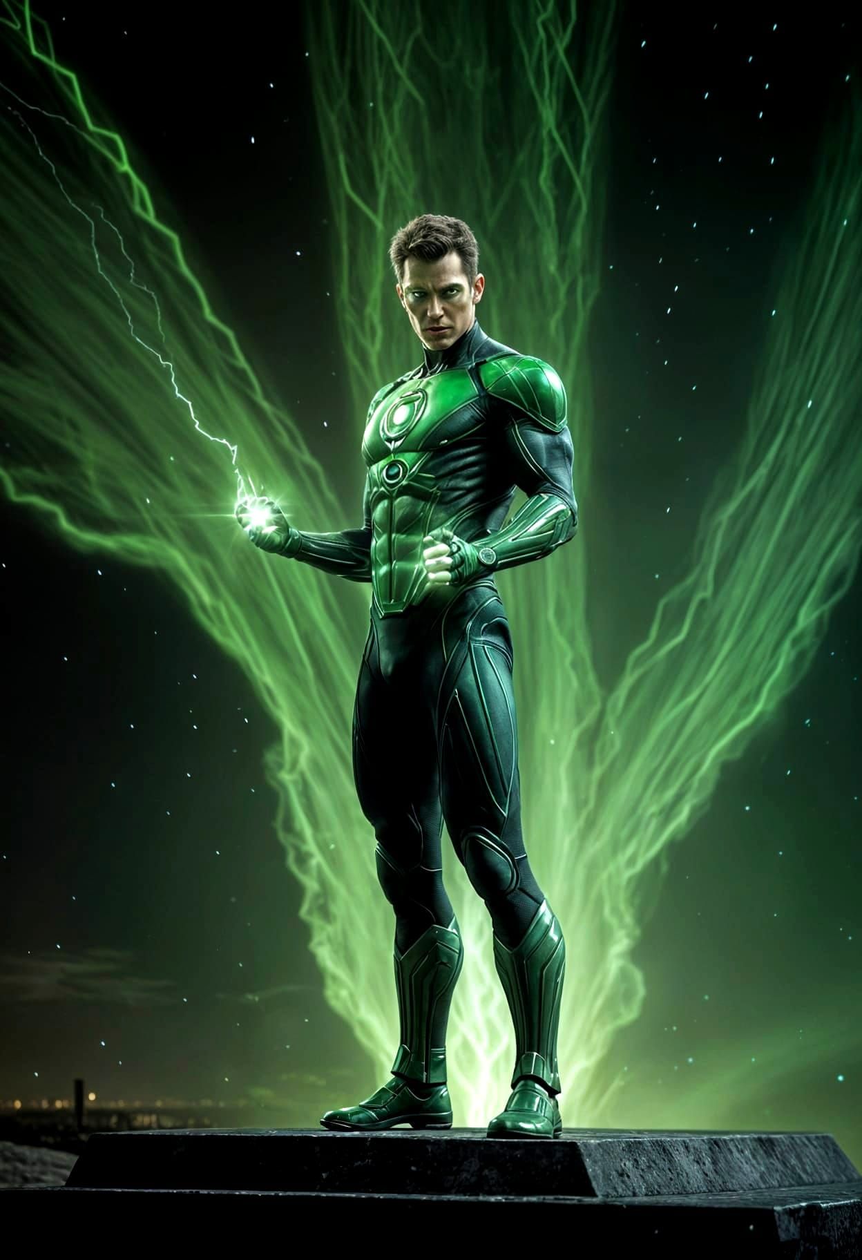 Ethereal Green Lantern Strikes Heroic Pose in Cosmic Glow