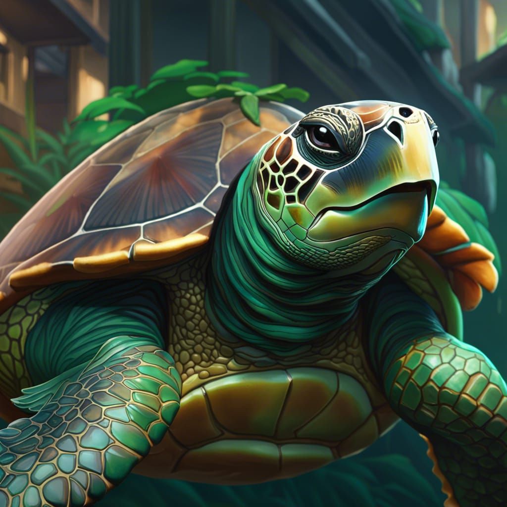 Detailed Green Turtle Portrait in Digital Art Style