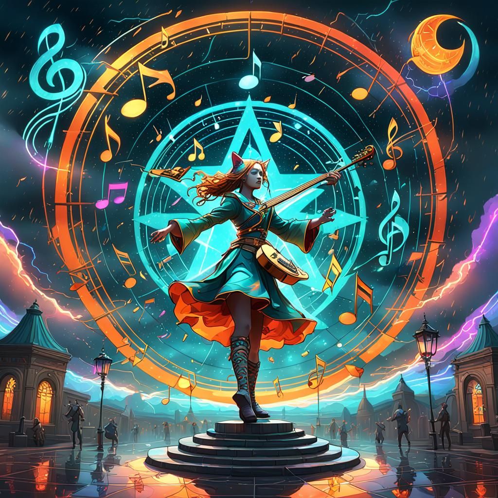 Surreal Musical Cats Dancing in a Neon Alley