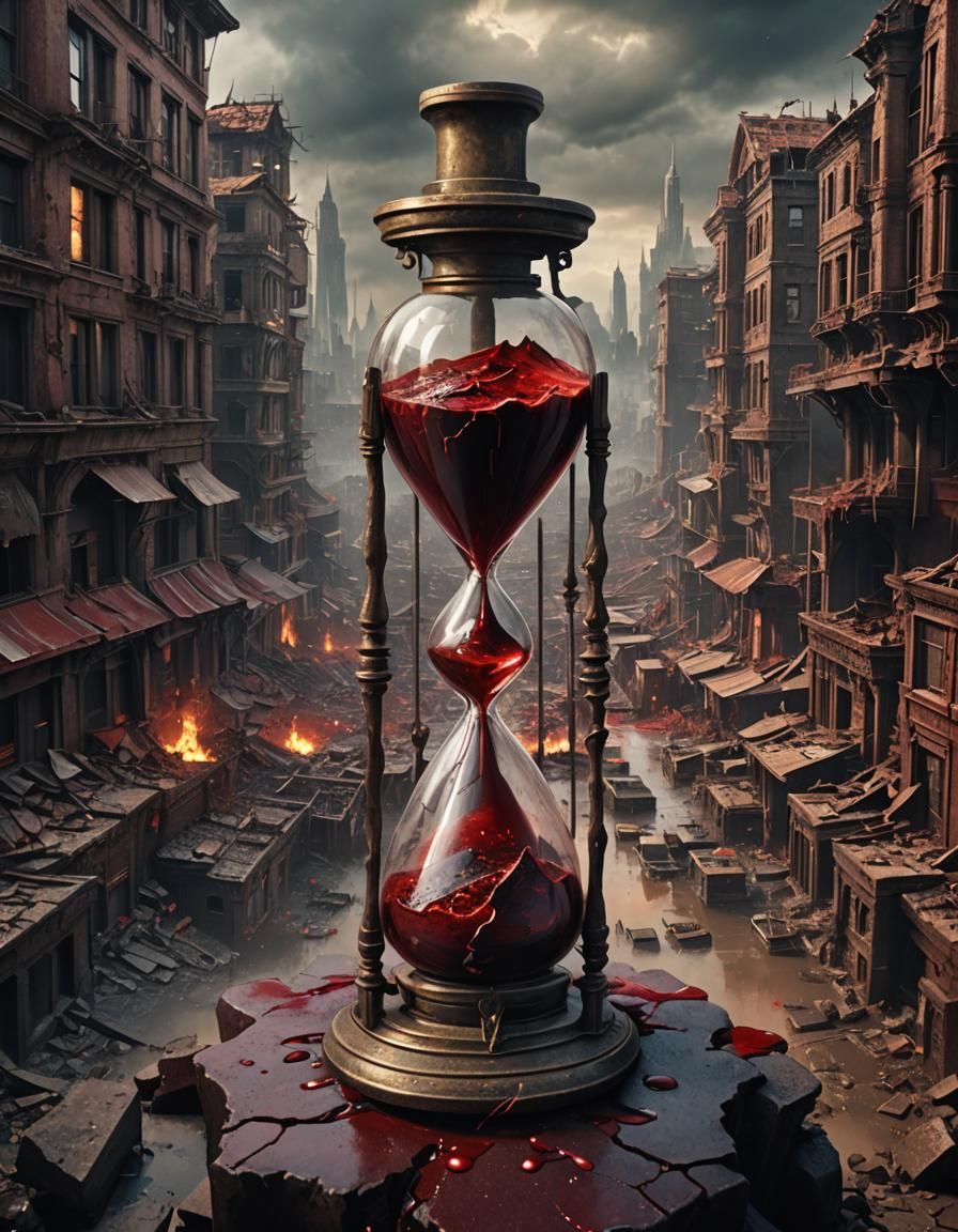 Oozing Hourglass in Ruined Cityscape: Digital Matte Painting