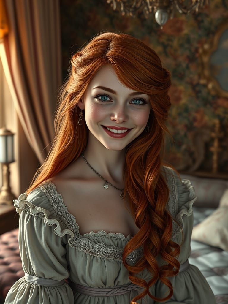 Victorian Era Lady Prepares for Slumber in Lavish Bedroom