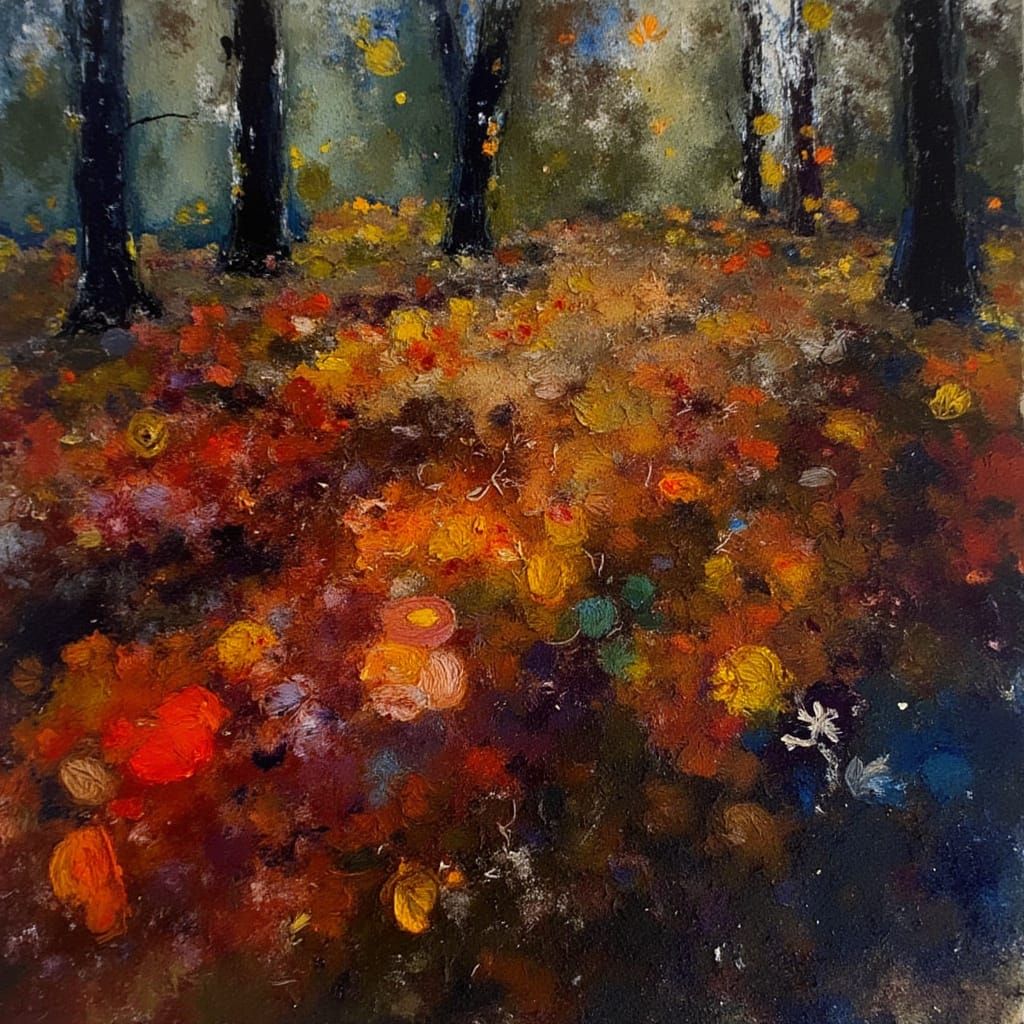 Vibrant Forest Floor Close-Up with Dew Drops