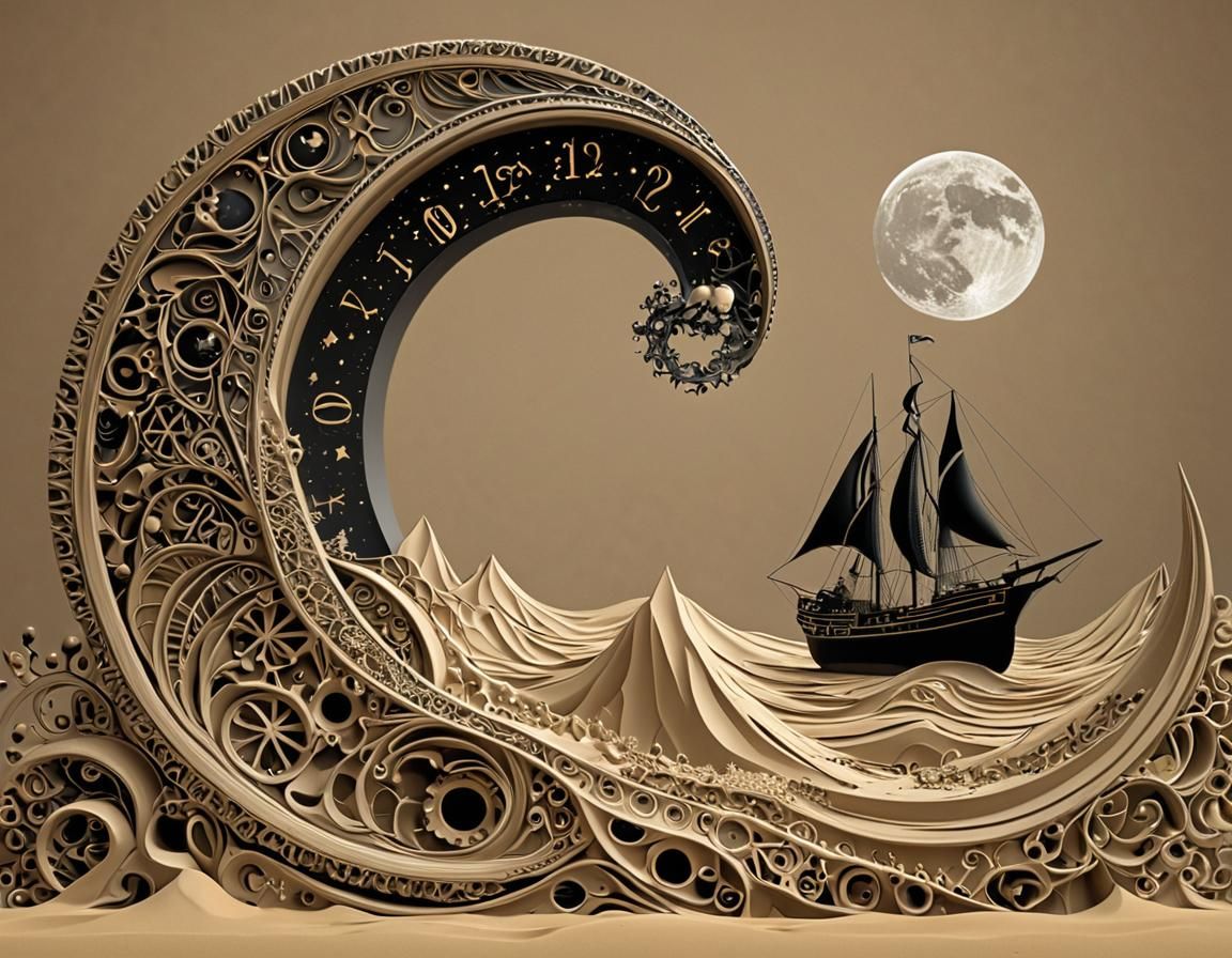 Hourglass Containing Earth and Moon in Abstract Style