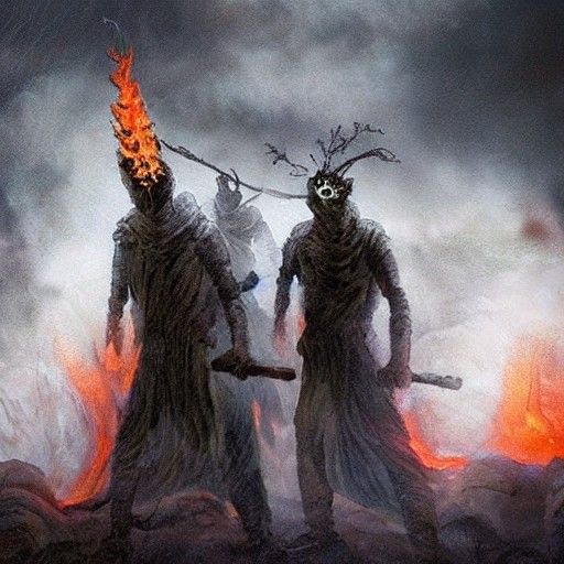 Dystopian Forest Fire: Mountain Ablaze in Eldritch Storm