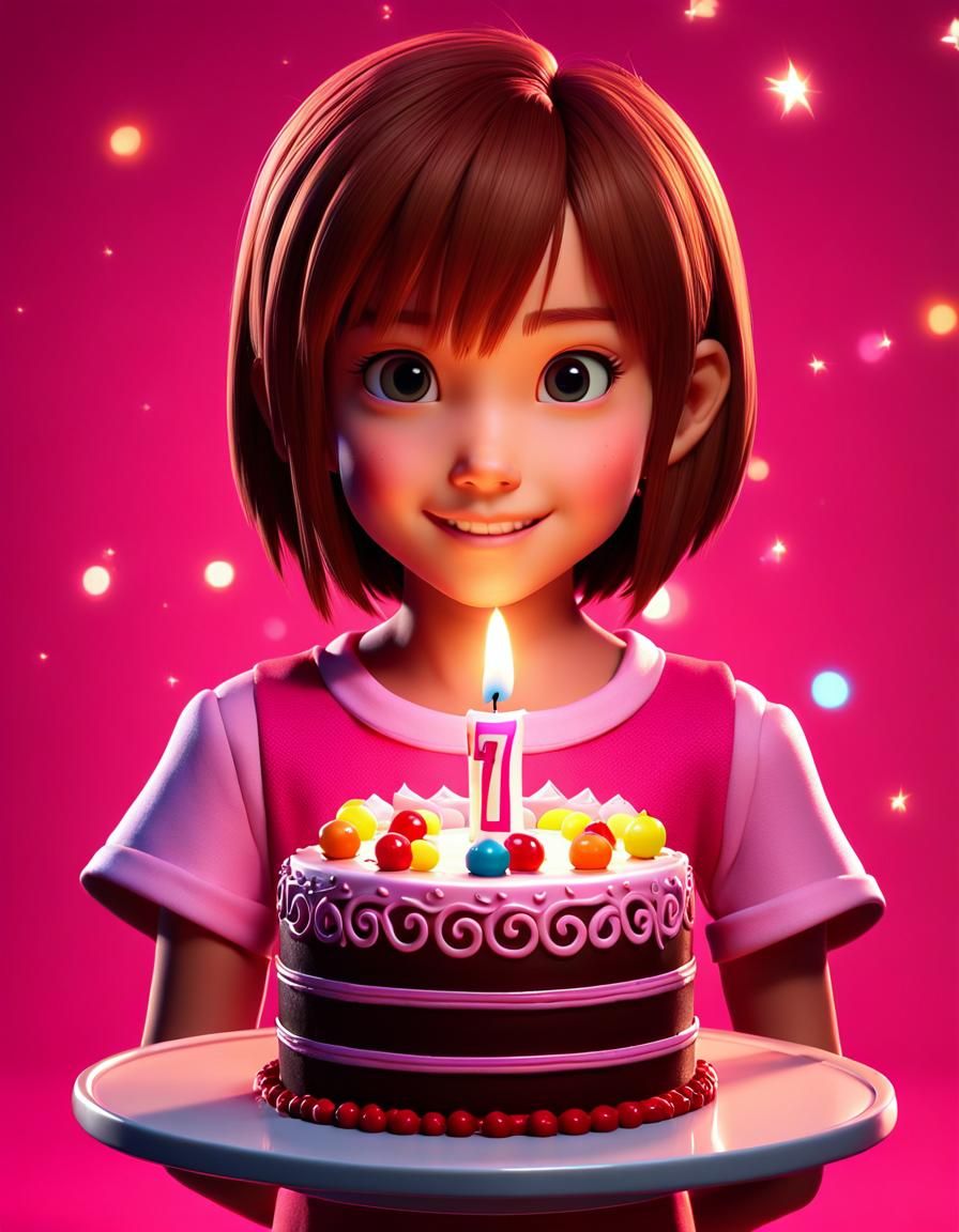 Kairi's 7th Birthday: A Cheerful 3D Digital Portrait