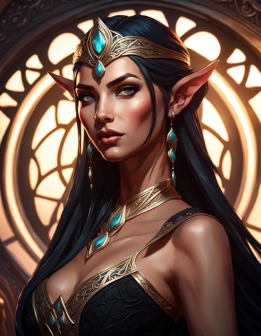 Eladrin Elf Dancer Portrait in Hyperdetailed Style