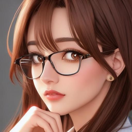 Anime Girl with Brown Hair and Glasses
