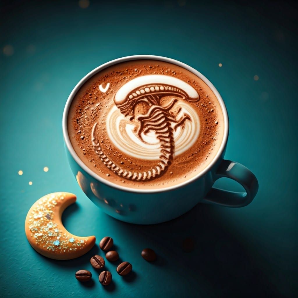 Xenomorph Latte Art on Cappuccino Cup