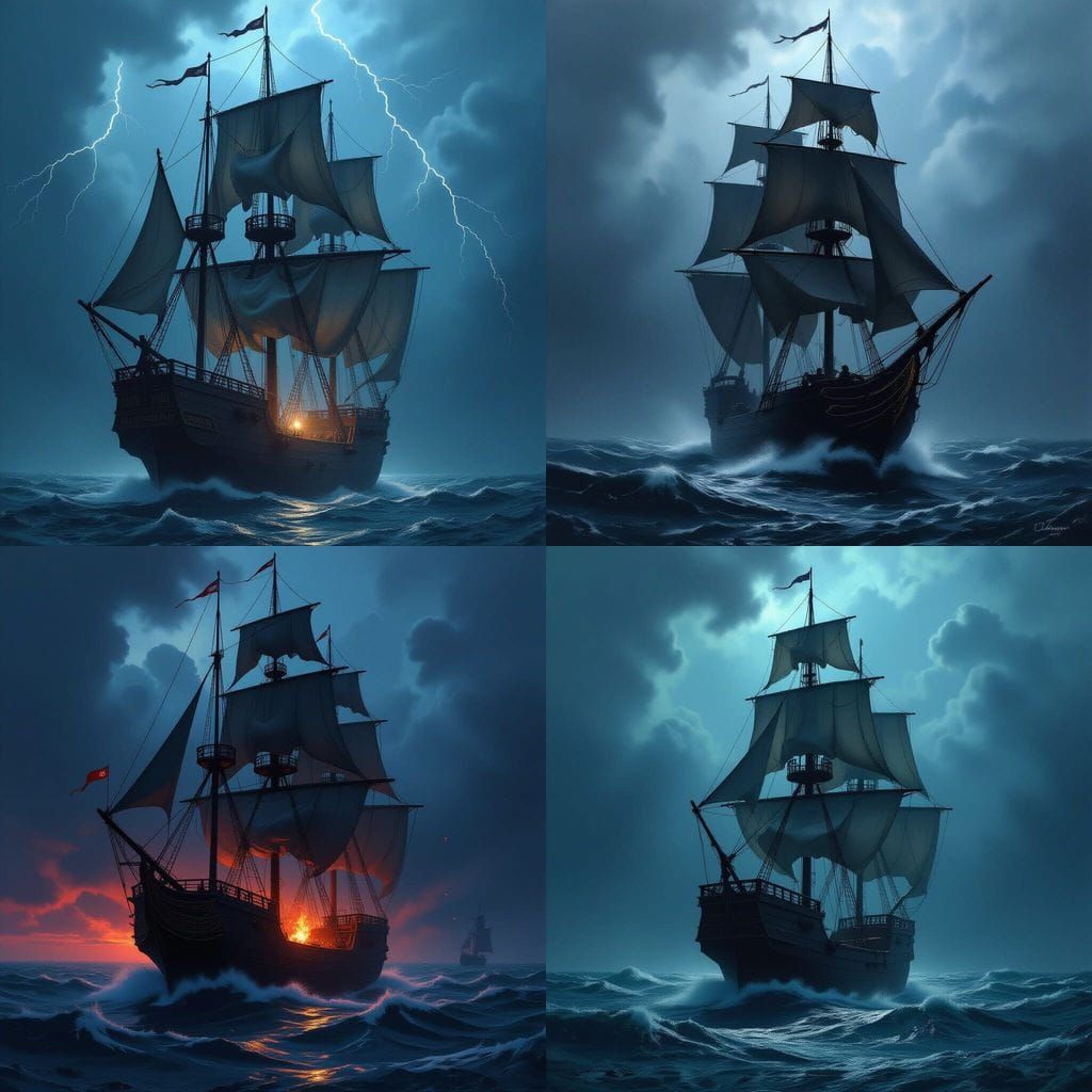 Sinister Sailing Ship Under Full Sail by Greg Rutkowski