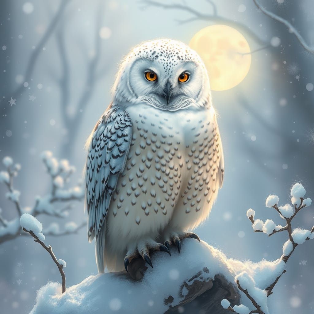Ethereal Fantasy Snowy Owl in Springtime Landscape
