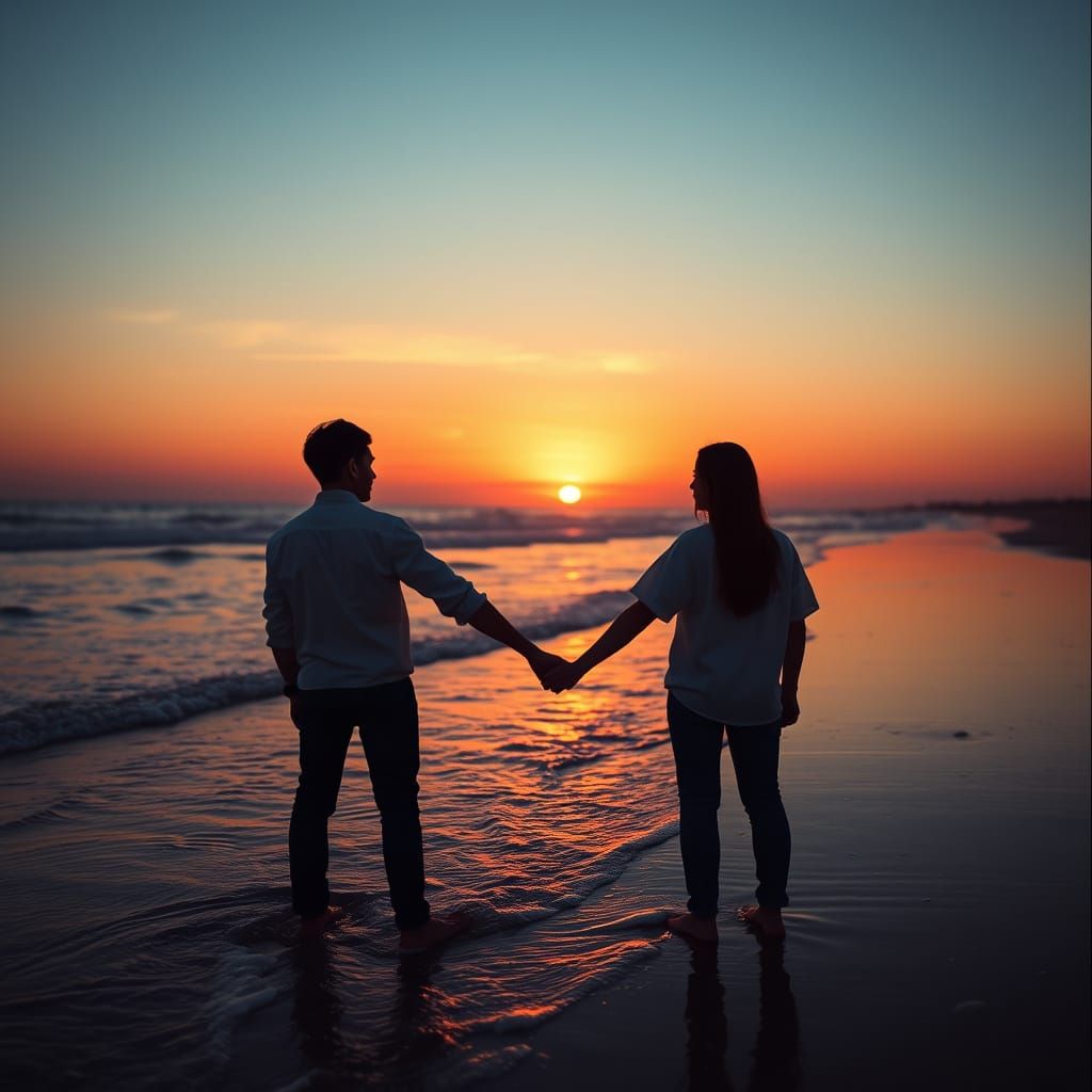Cinematic Couple Lost in Ocean Sunset