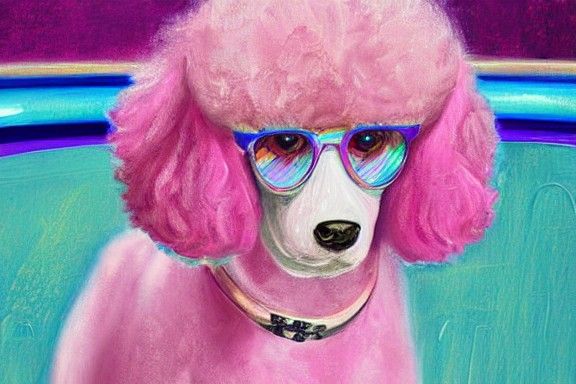 Pink Poodle Plays Pool in Paris: Impasto Illustration