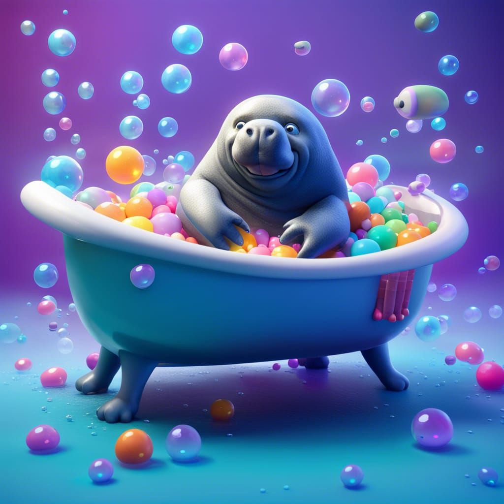 Manatee in Bathtub: 3D Digital Art