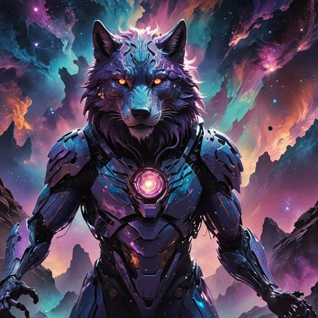 Wolf-like Creature with Space Body in Digital Art