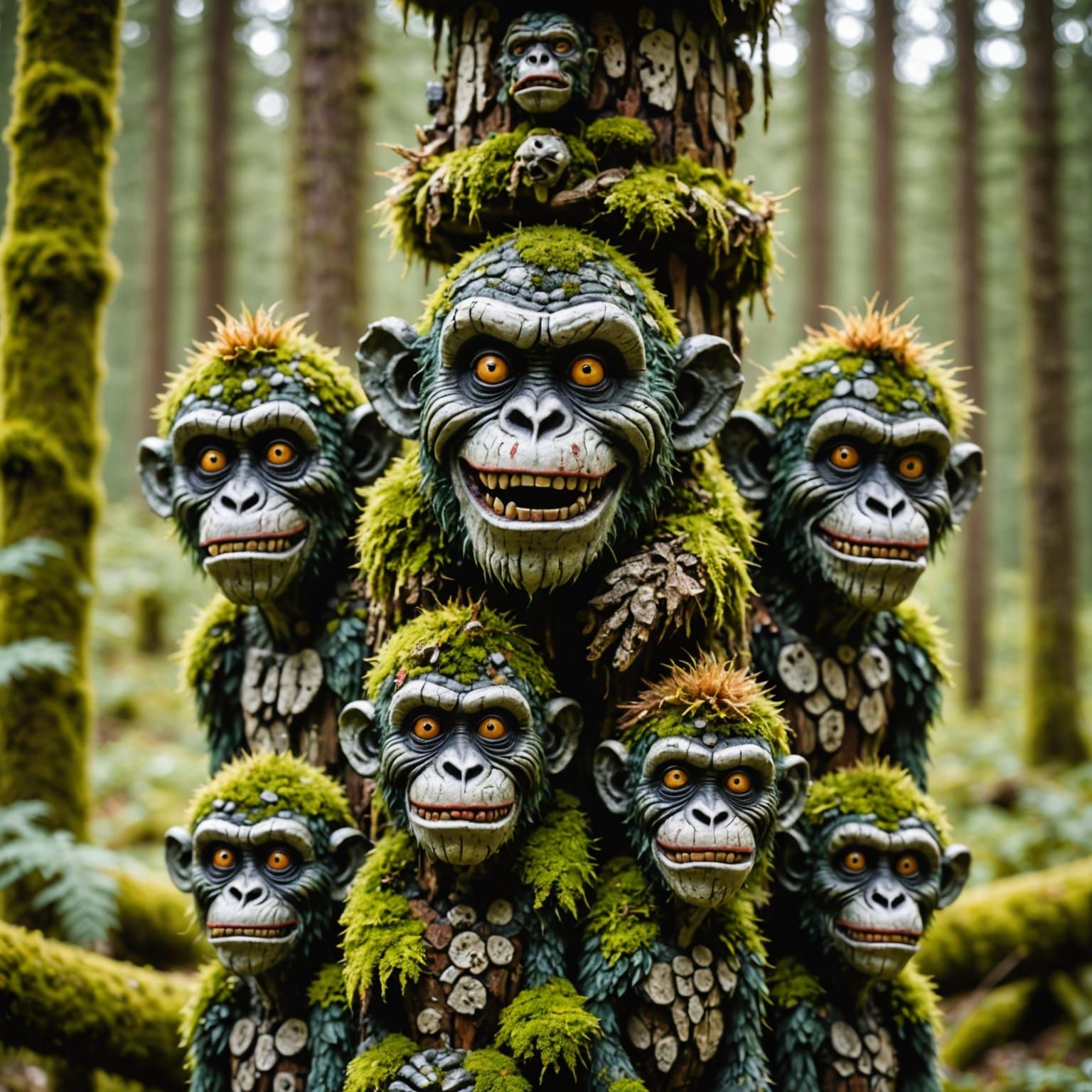 Totem Pole Masterpiece with Zombie Monkey Clown Figures