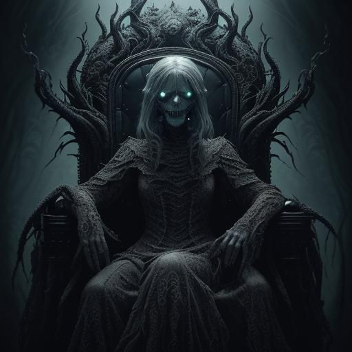 Horrifying Ghoul on Lovecraftian Throne in HDR