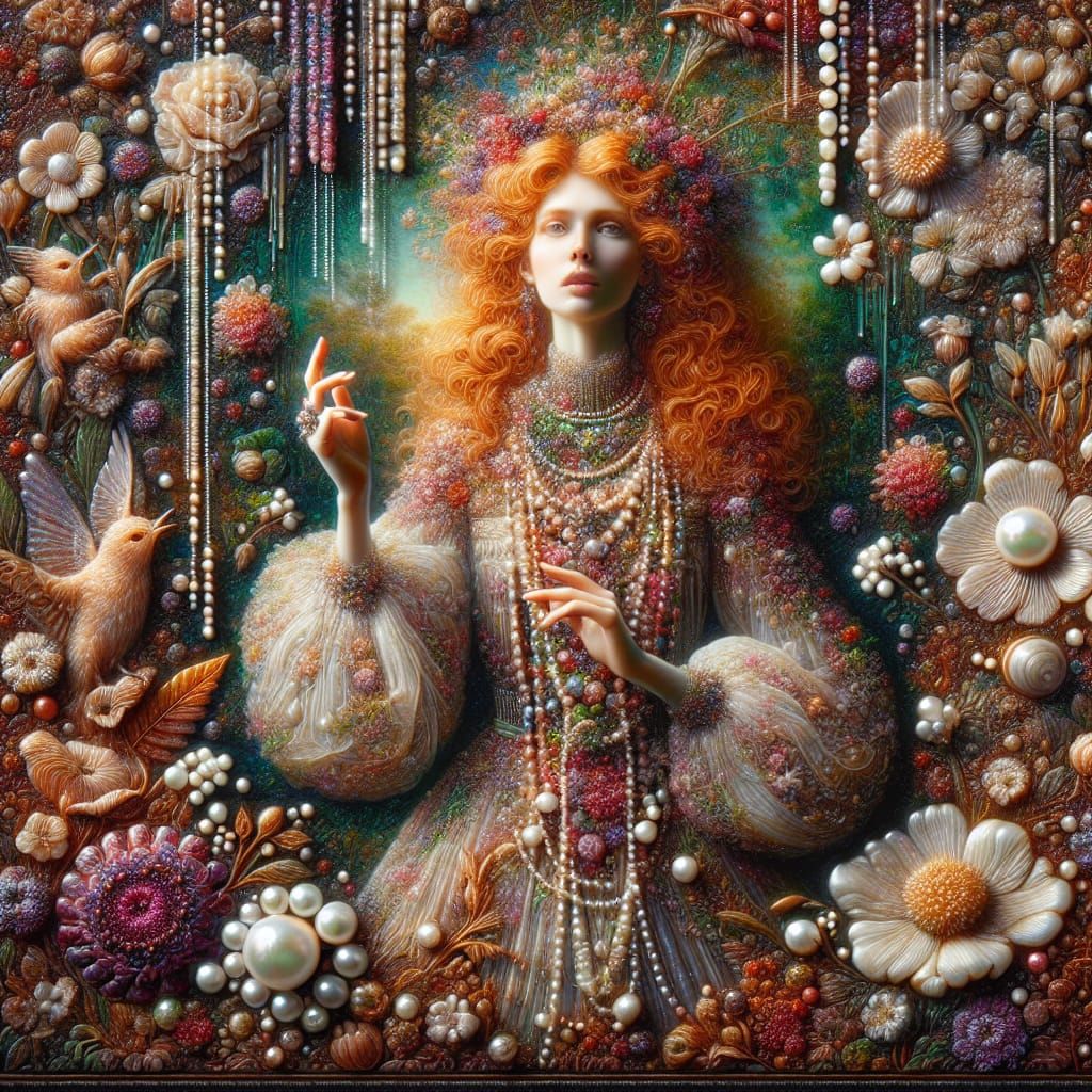 Ethereal Redhead in Celestial Encaustic Garden