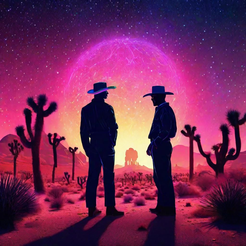 Cosmic Cowboy in Neon Desert: Cyberpunk Art