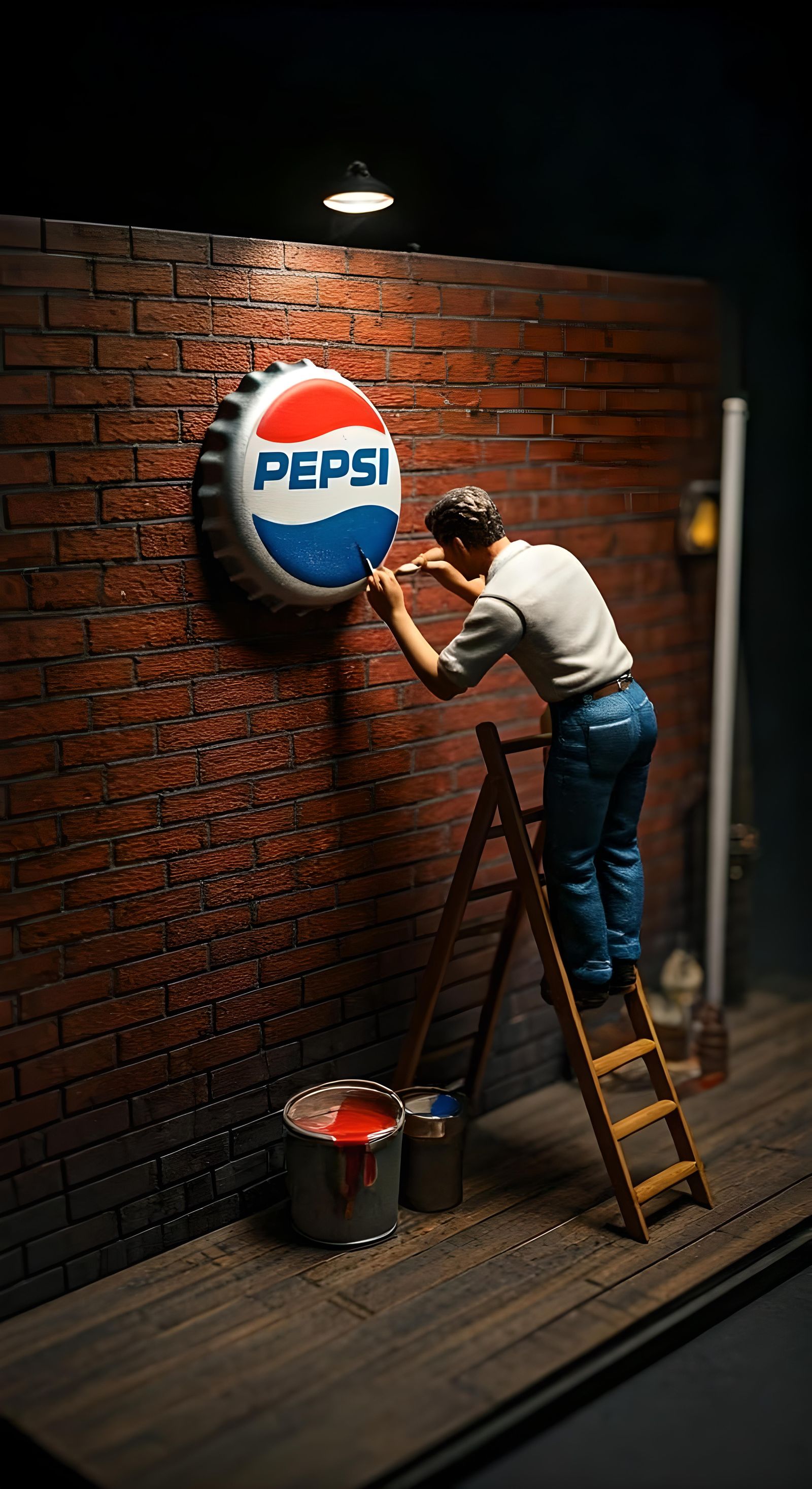 Miniature Painter Recreates Pepsi Ad on Brick Wall