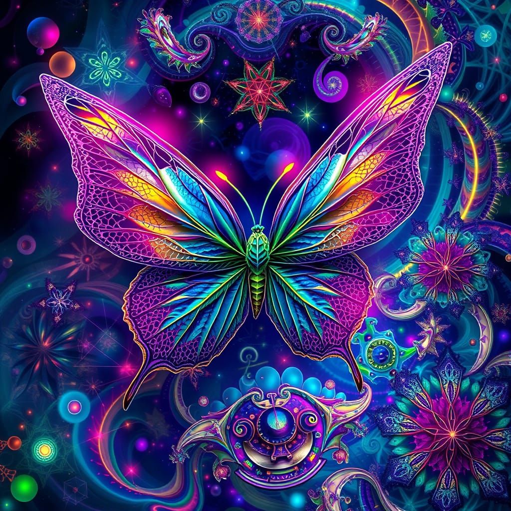 Psychedelic Fractal Butterfly in a Dreamscape