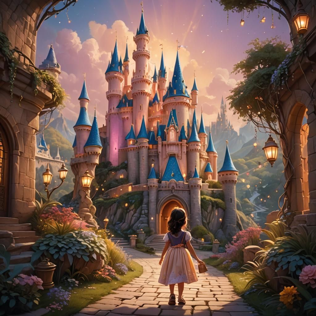 Enchanted Baby Girl in Disney-Inspired Fantasy Landscape
